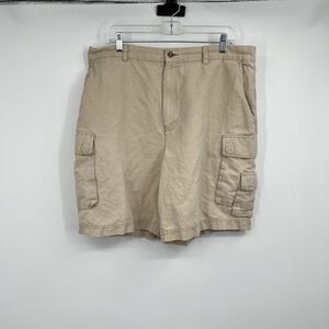 Turnbury Mens 38” Linen Blend Cargo Beige Shorts Vacation Beach Cruise Resort